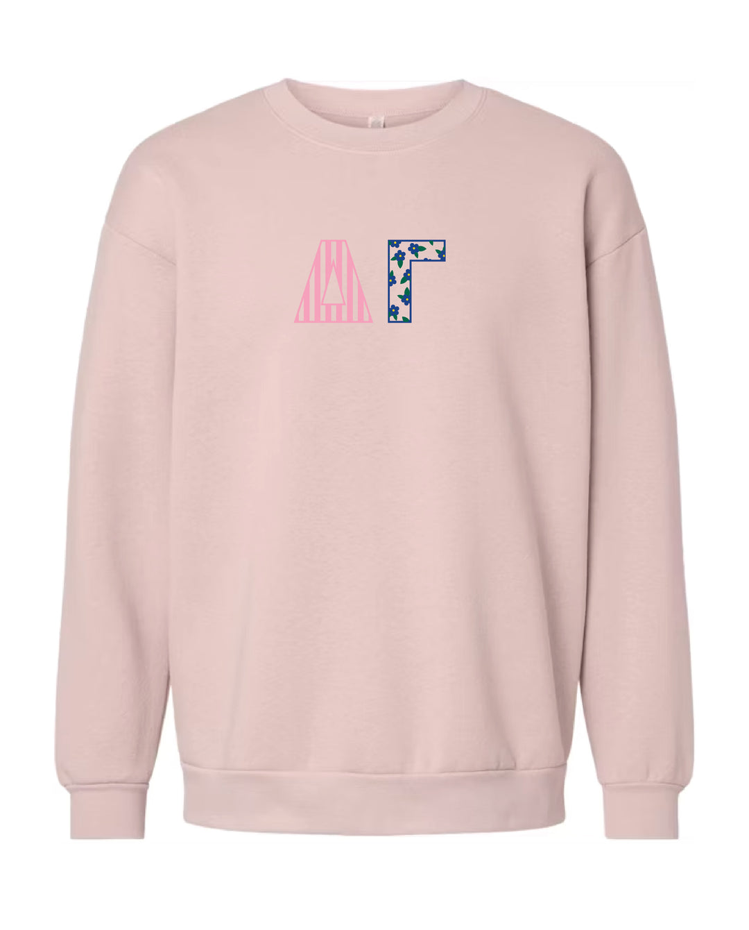 Patchwork Embroidered Sorority Blush Crewneck