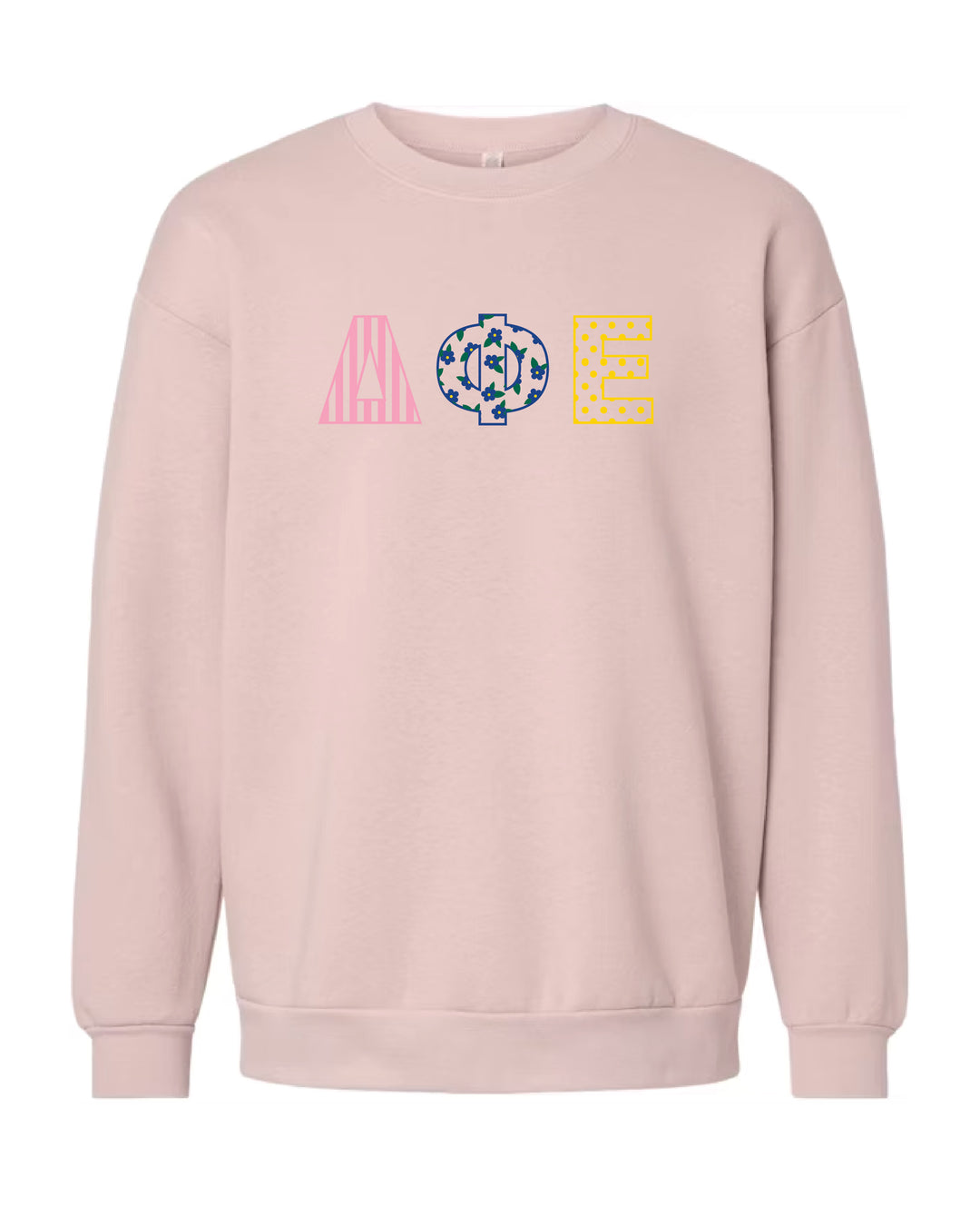 Patchwork Embroidered Sorority Blush Crewneck