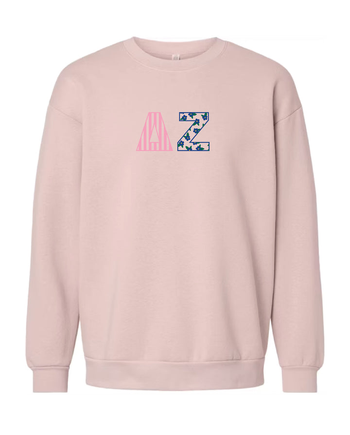 Patchwork Embroidered Sorority Blush Crewneck