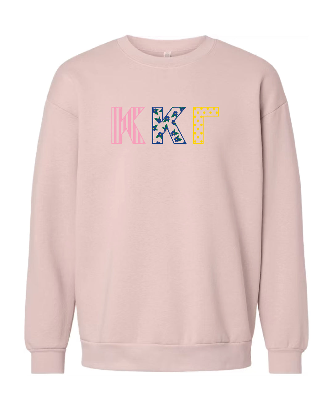 Patchwork Embroidered Sorority Blush Crewneck
