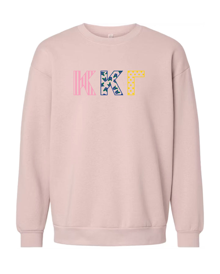 Patchwork Embroidered Sorority Blush Crewneck