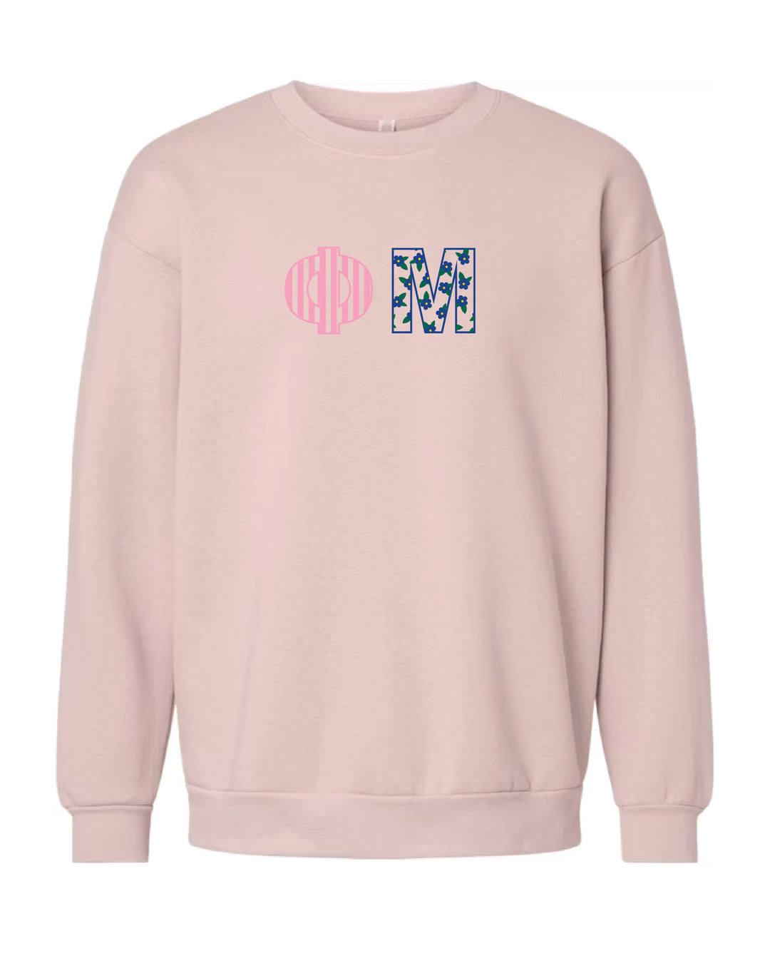 Patchwork Embroidered Sorority Blush Crewneck