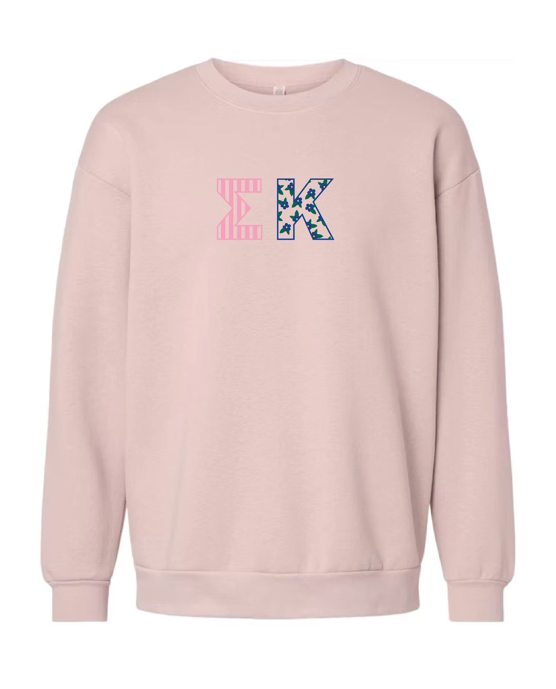 Patchwork Embroidered Sorority Blush Crewneck