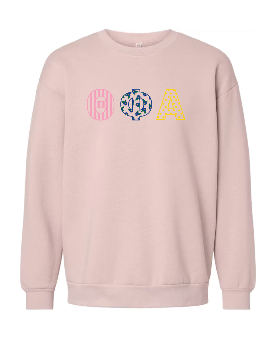 Patchwork Embroidered Sorority Blush Crewneck