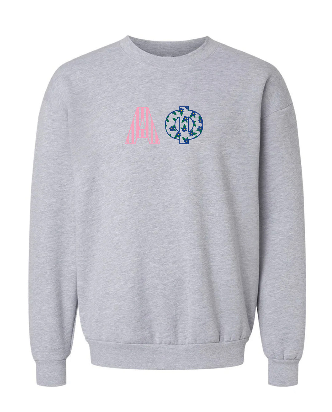 Patchwork Embroidered Sorority Grey Crewneck