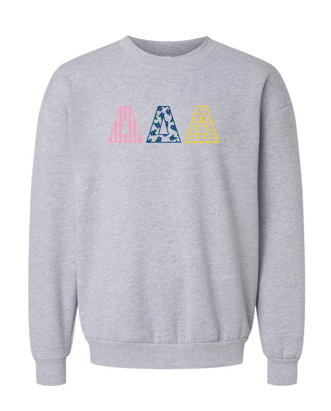 Patchwork Embroidered Sorority Grey Crewneck