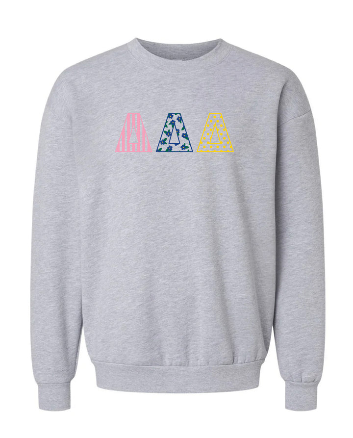 Patchwork Embroidered Sorority Grey Crewneck