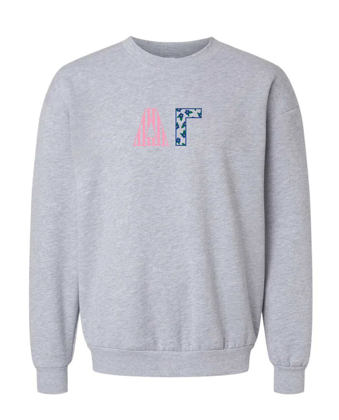 Patchwork Embroidered Sorority Grey Crewneck