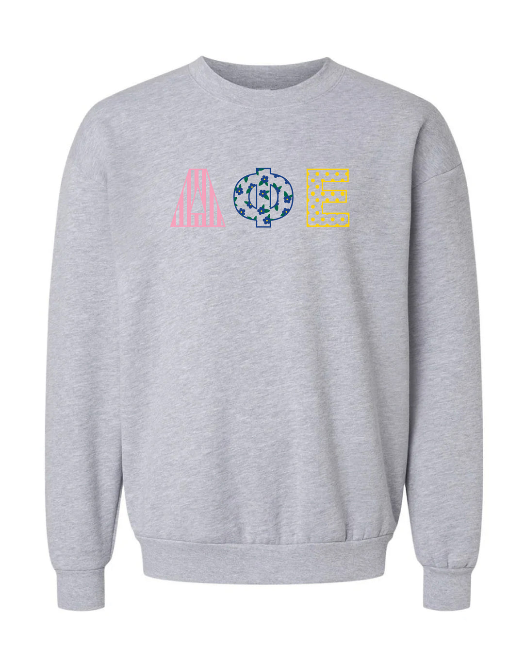 Patchwork Embroidered Sorority Grey Crewneck