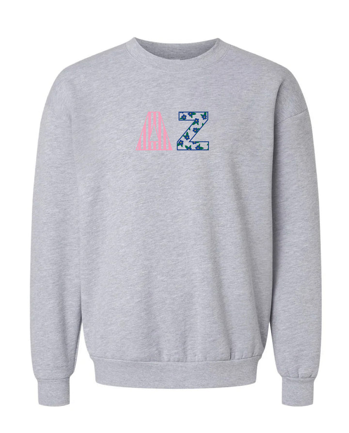 Patchwork Embroidered Sorority Grey Crewneck