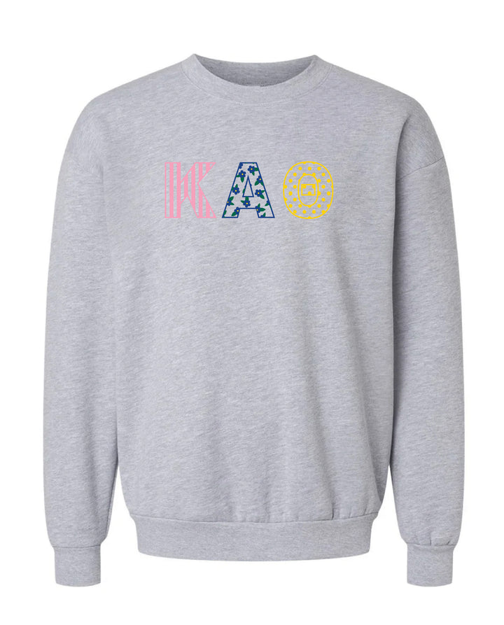 Patchwork Embroidered Sorority Grey Crewneck