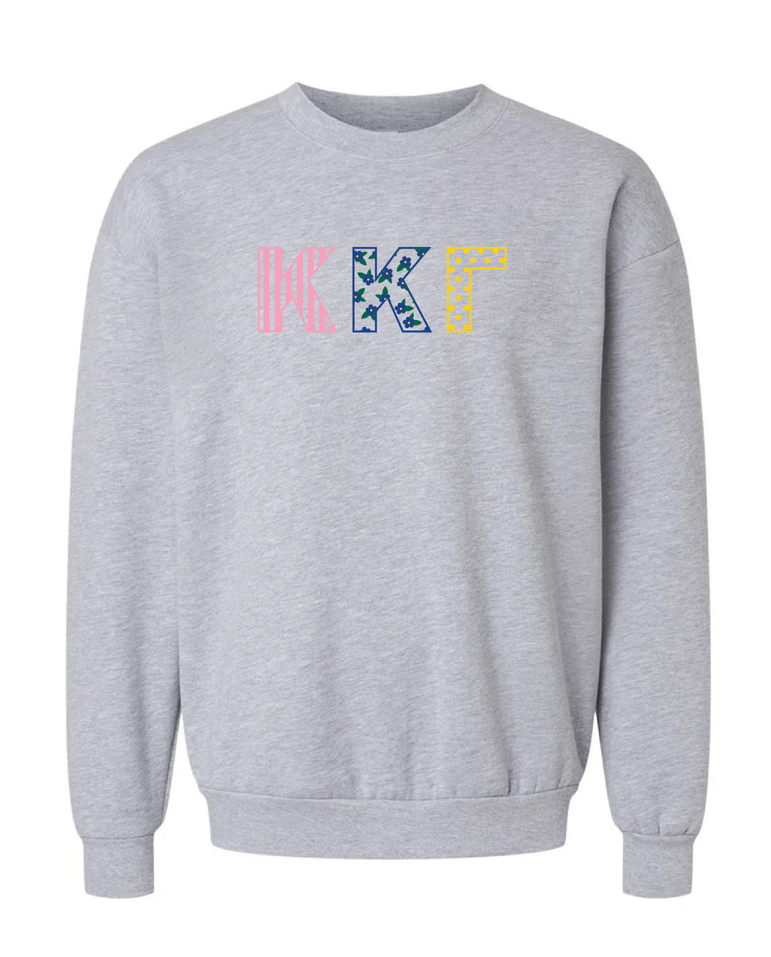 Patchwork Embroidered Sorority Grey Crewneck