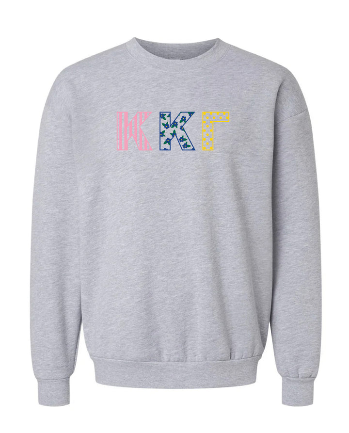Patchwork Embroidered Sorority Grey Crewneck