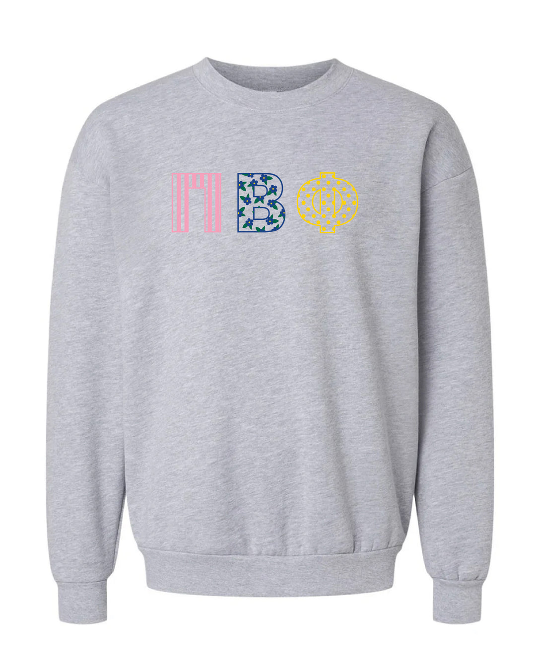 Patchwork Embroidered Sorority Grey Crewneck