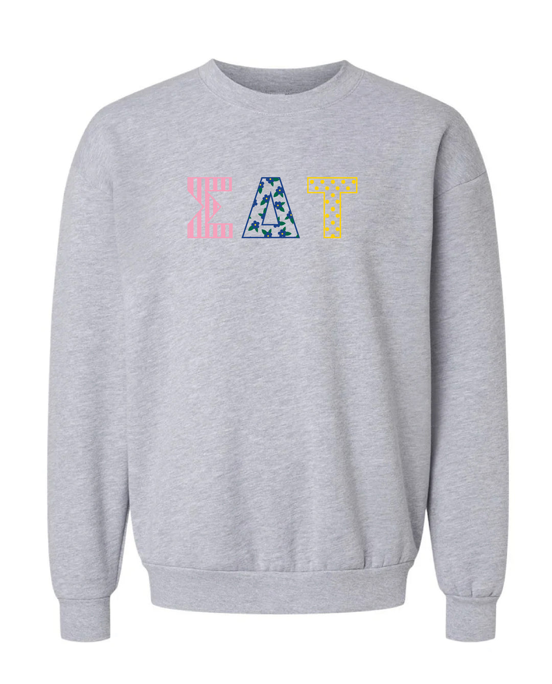 Patchwork Embroidered Sorority Grey Crewneck