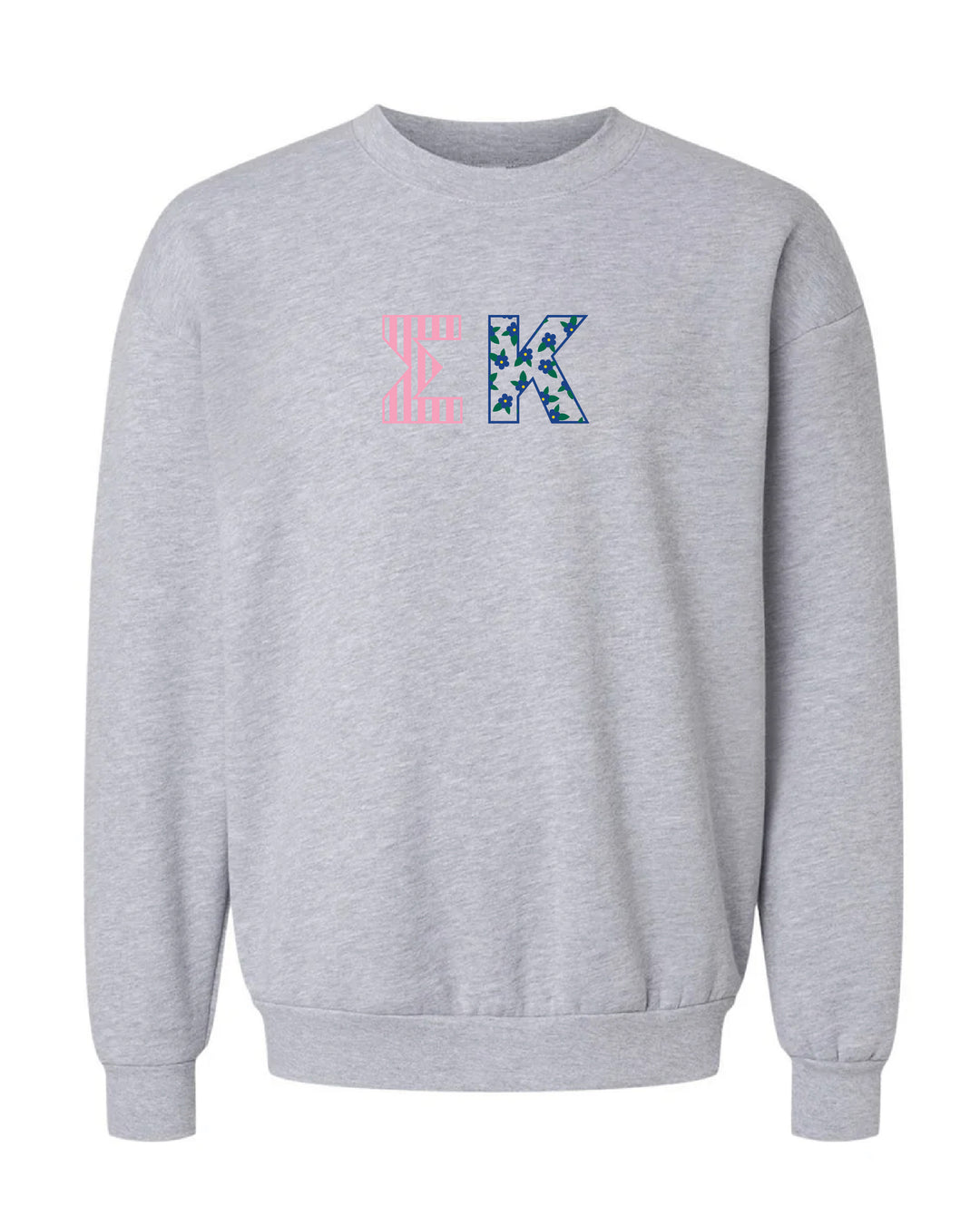 Patchwork Embroidered Sorority Grey Crewneck