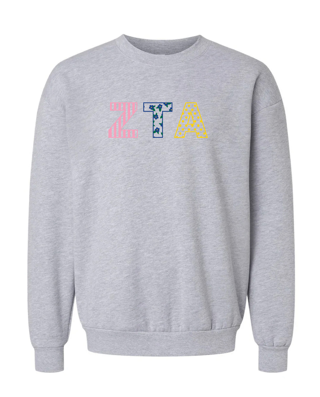 Patchwork Embroidered Sorority Grey Crewneck