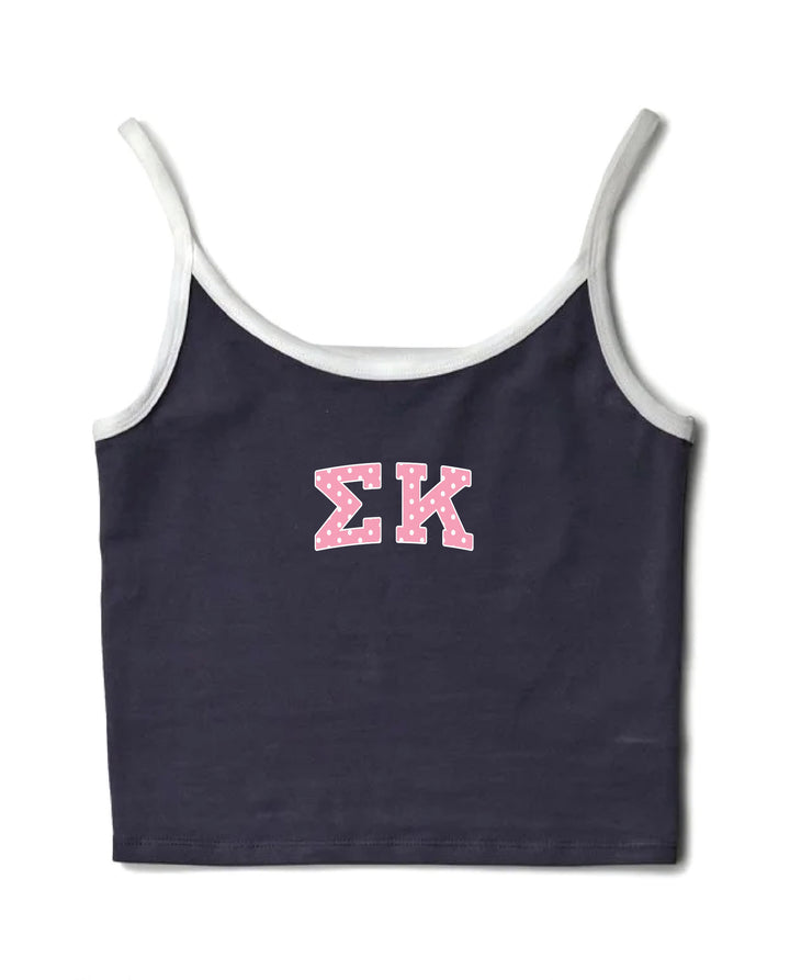 Pink Polka Dot Midnight Sky/White Sorority Contrast Tank