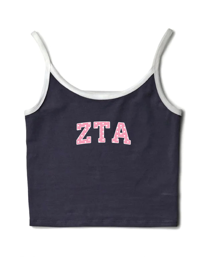 Pink Polka Dot Midnight Sky/White Sorority Contrast Tank