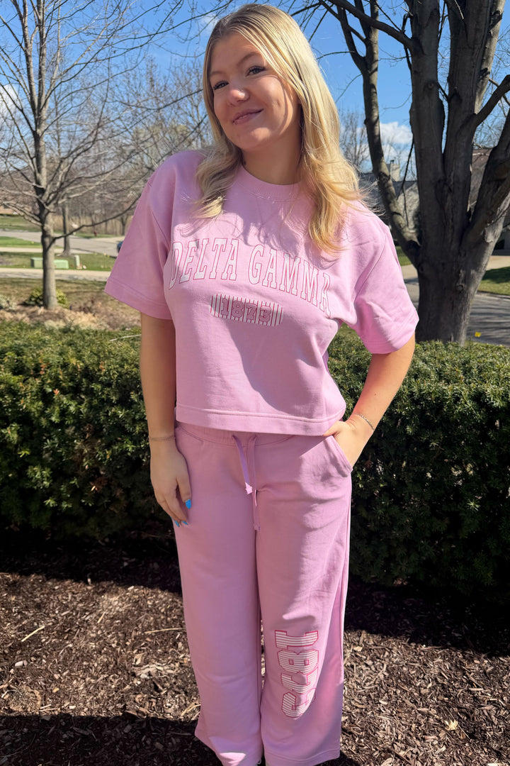 Powder Pink Striped Boxy Sorority Tee