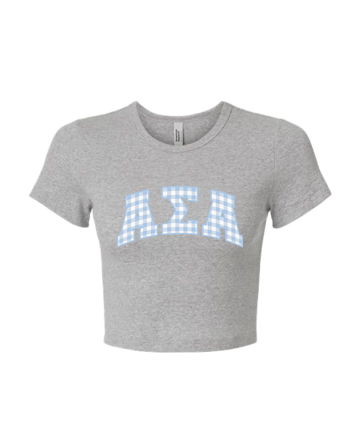 Gingham Heather Grey Sorority Baby Tee