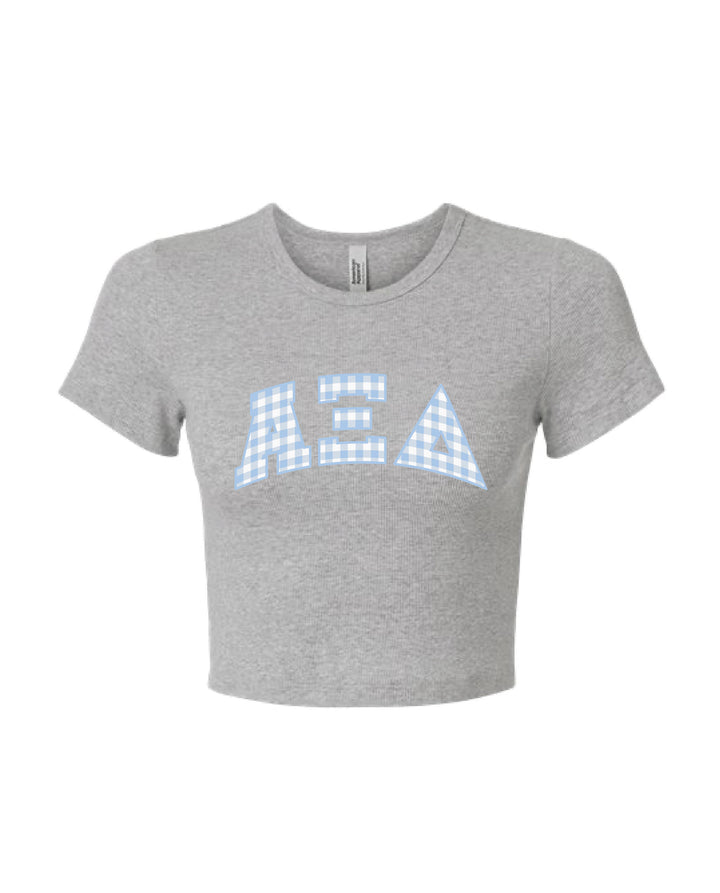 Gingham Heather Grey Sorority Baby Tee