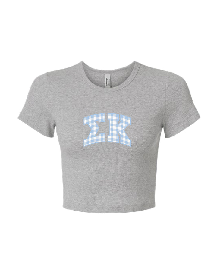 Gingham Heather Grey Sorority Baby Tee