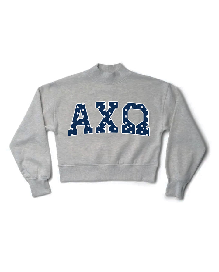 Polka Dot Heather Grey Sorority Mock Neck Crewneck