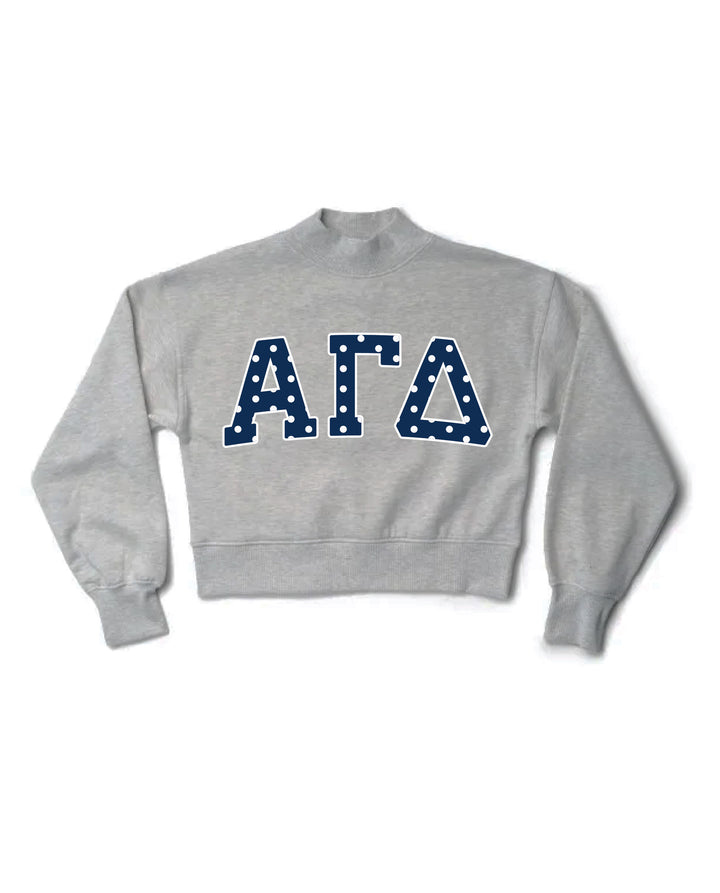 Polka Dot Heather Grey Sorority Mock Neck Crewneck