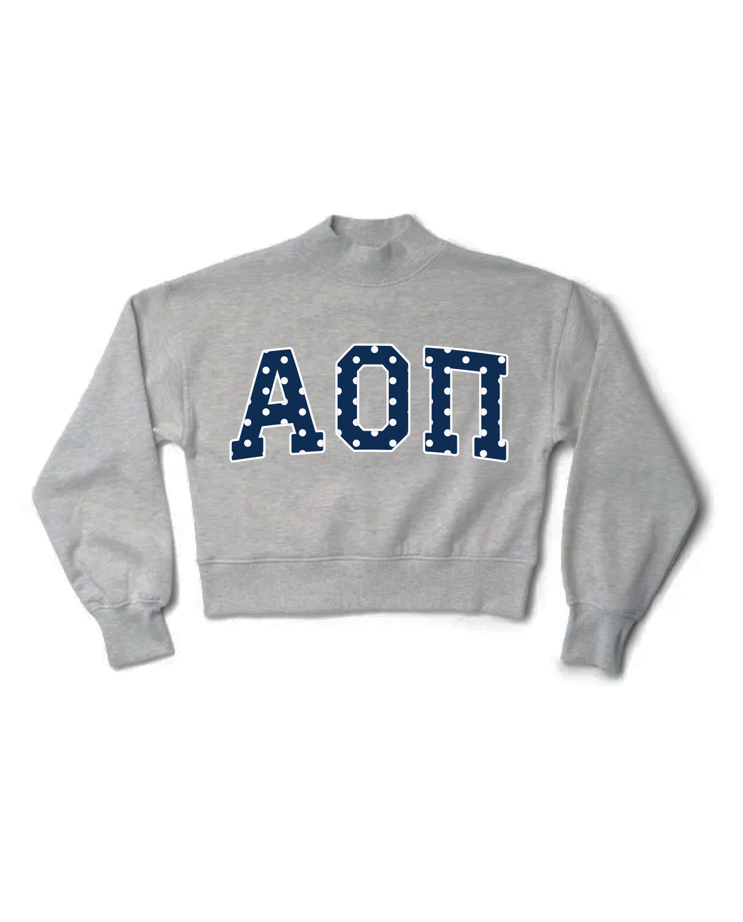 Polka Dot Heather Grey Sorority Mock Neck Crewneck