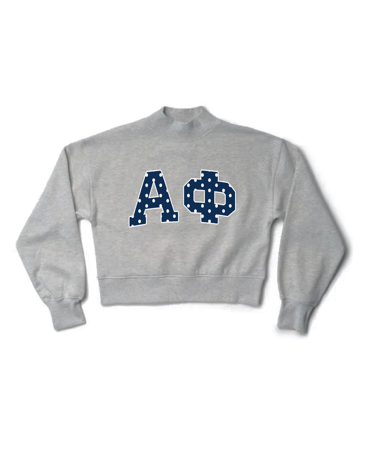 Polka Dot Heather Grey Sorority Mock Neck Crewneck
