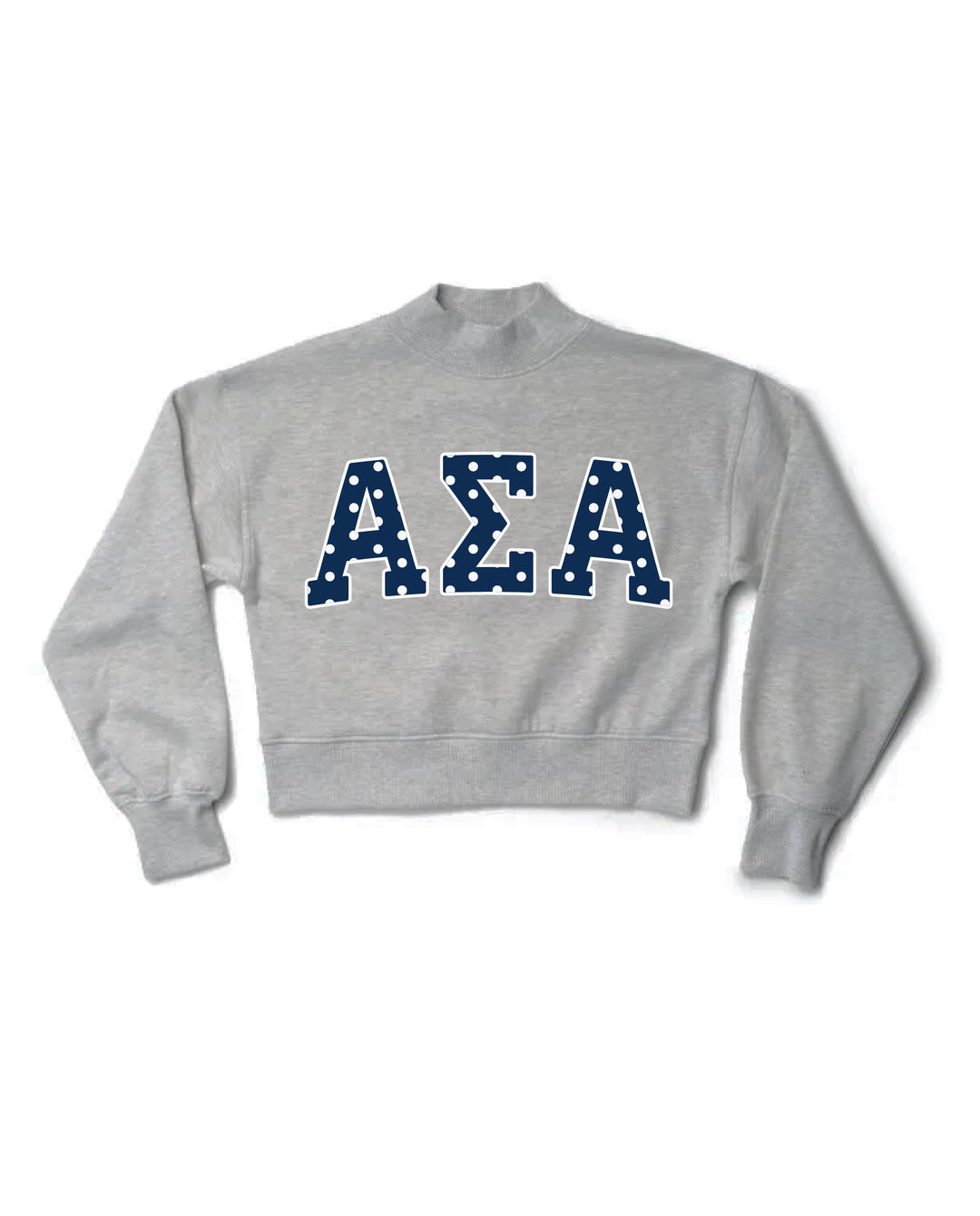 Polka Dot Heather Grey Sorority Mock Neck Crewneck