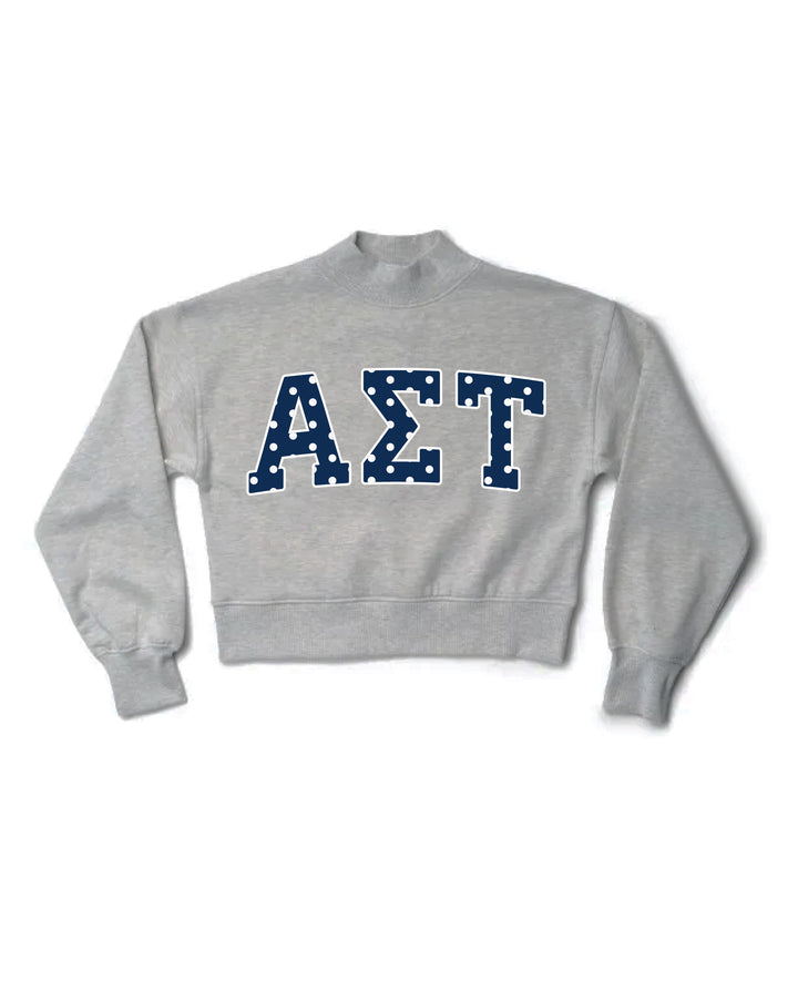 Polka Dot Heather Grey Sorority Mock Neck Crewneck