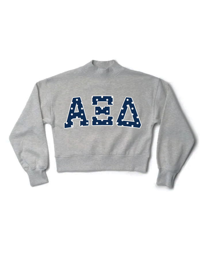 Polka Dot Heather Grey Sorority Mock Neck Crewneck