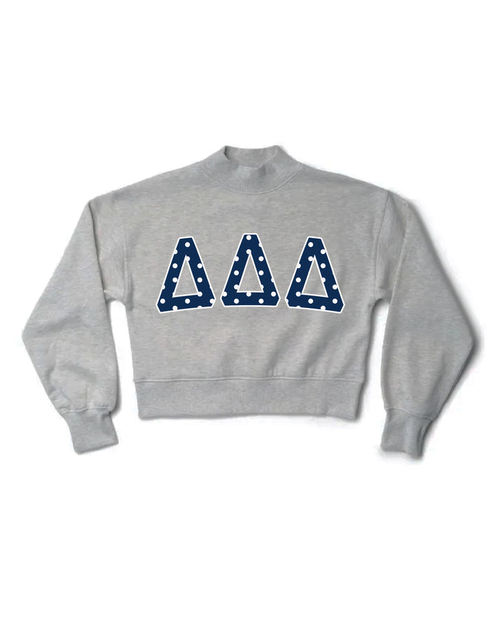 Polka Dot Heather Grey Sorority Mock Neck Crewneck