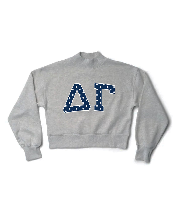 Polka Dot Heather Grey Sorority Mock Neck Crewneck