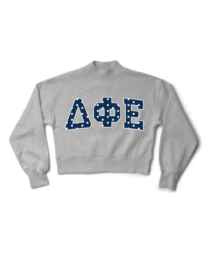 Polka Dot Heather Grey Sorority Mock Neck Crewneck