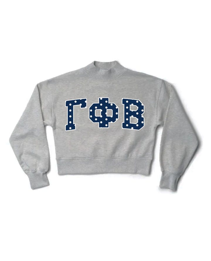 Polka Dot Heather Grey Sorority Mock Neck Crewneck