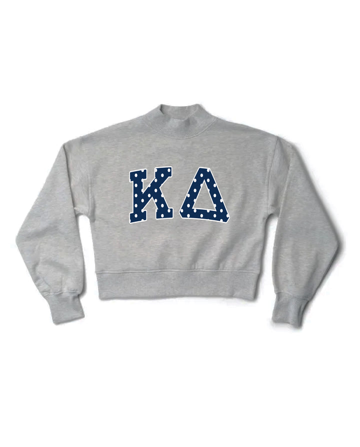 Polka Dot Heather Grey Sorority Mock Neck Crewneck