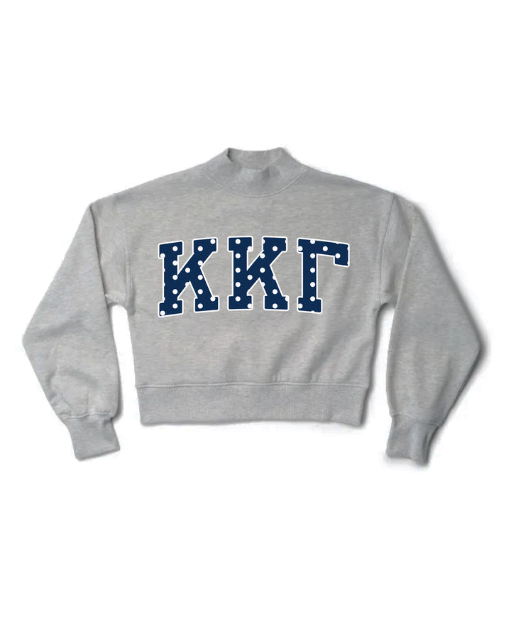 Polka Dot Heather Grey Sorority Mock Neck Crewneck