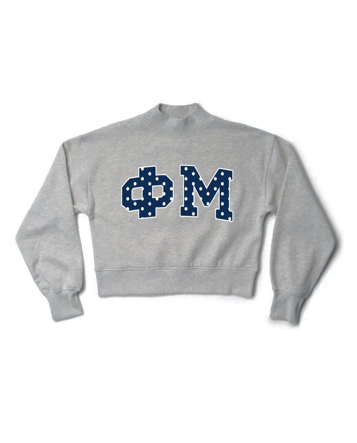 Polka Dot Heather Grey Sorority Mock Neck Crewneck