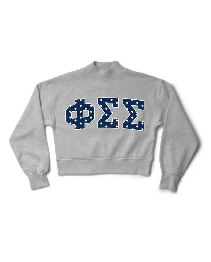Polka Dot Heather Grey Sorority Mock Neck Crewneck