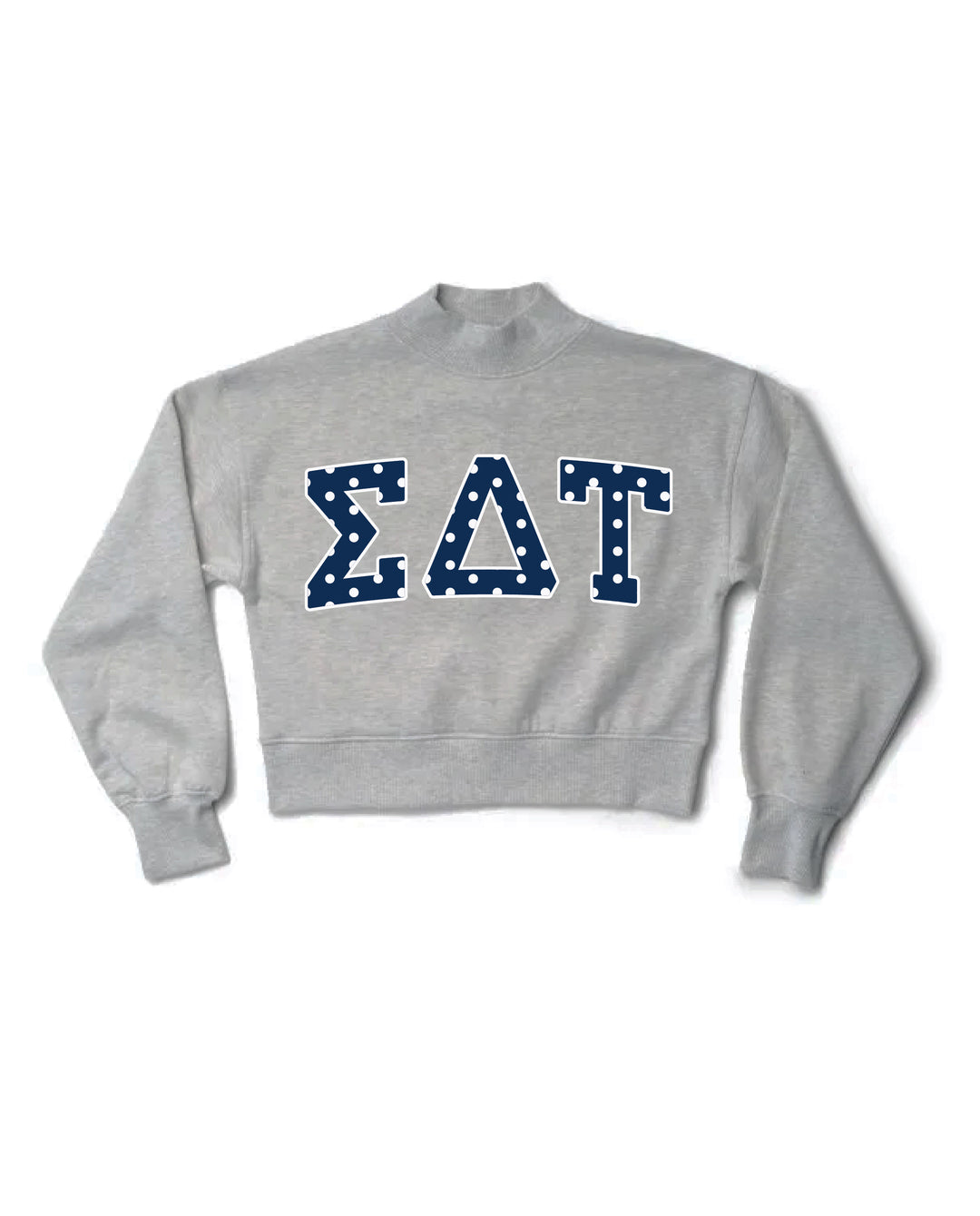 Polka Dot Heather Grey Sorority Mock Neck Crewneck