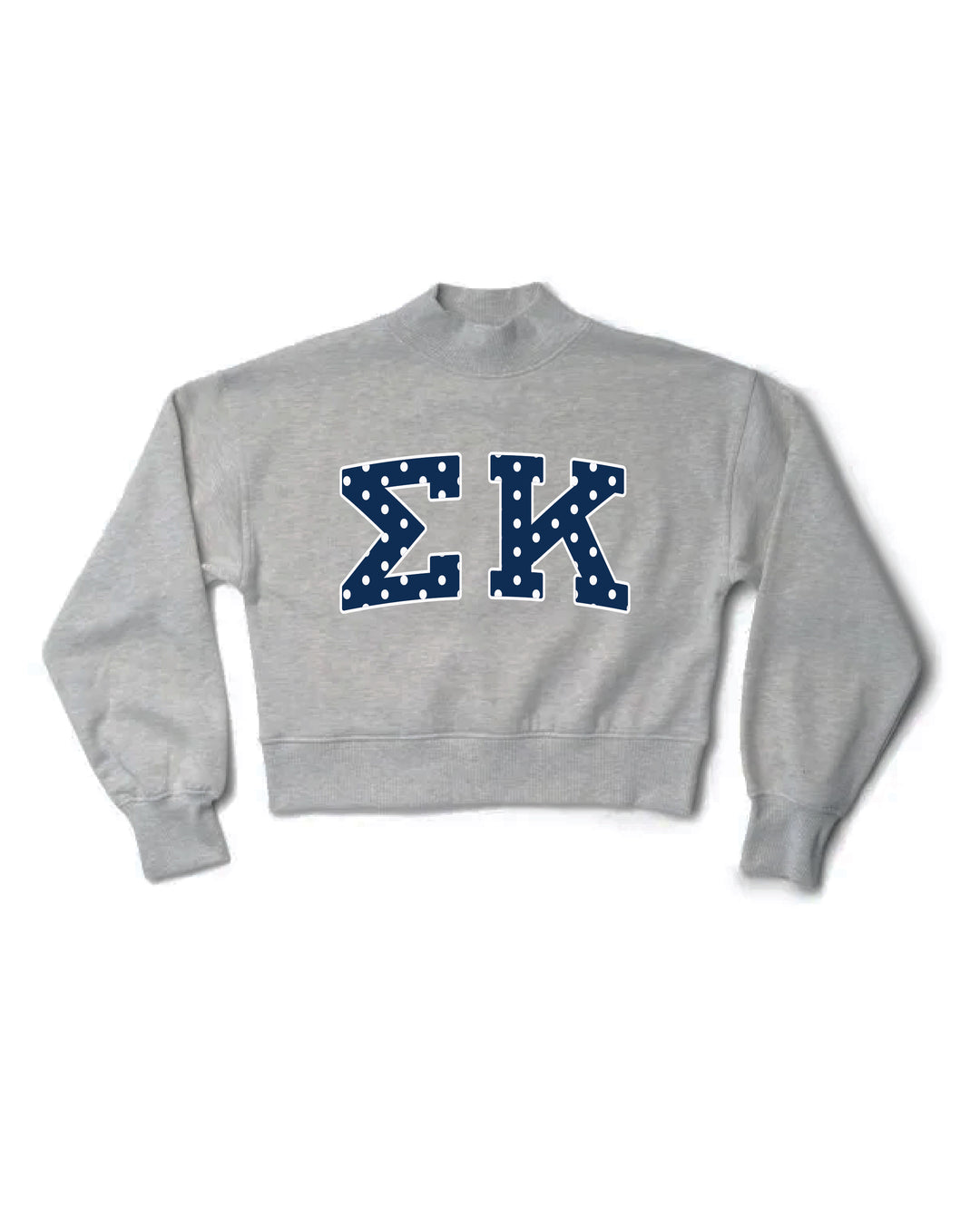 Polka Dot Heather Grey Sorority Mock Neck Crewneck