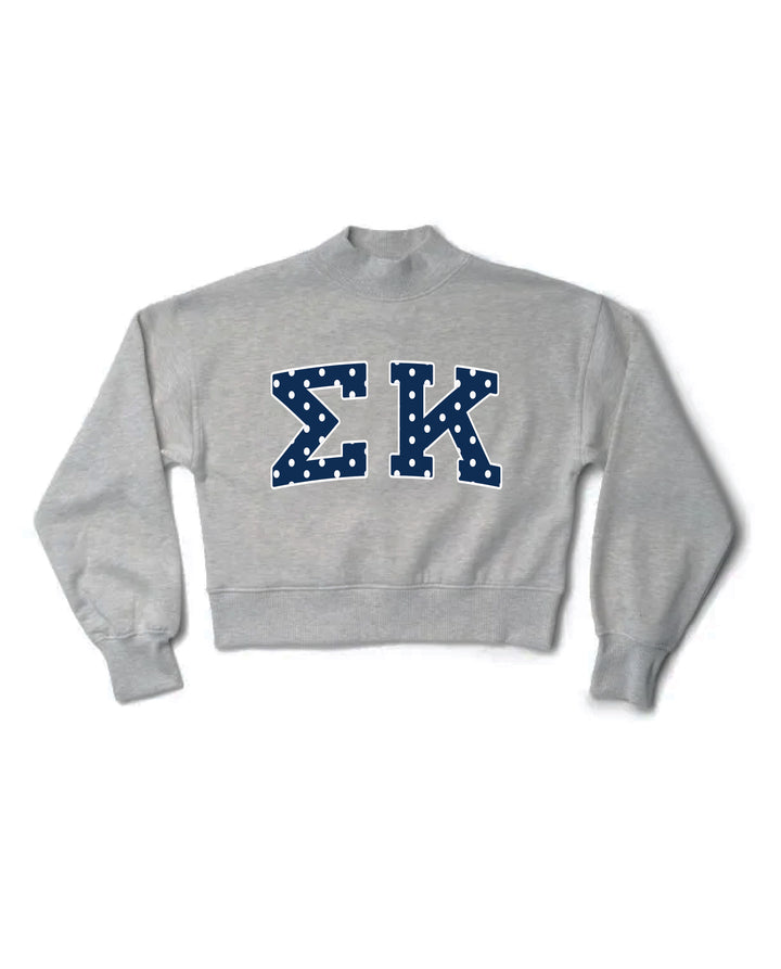 Polka Dot Heather Grey Sorority Mock Neck Crewneck