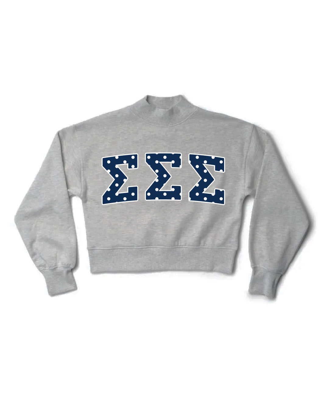 Polka Dot Heather Grey Sorority Mock Neck Crewneck