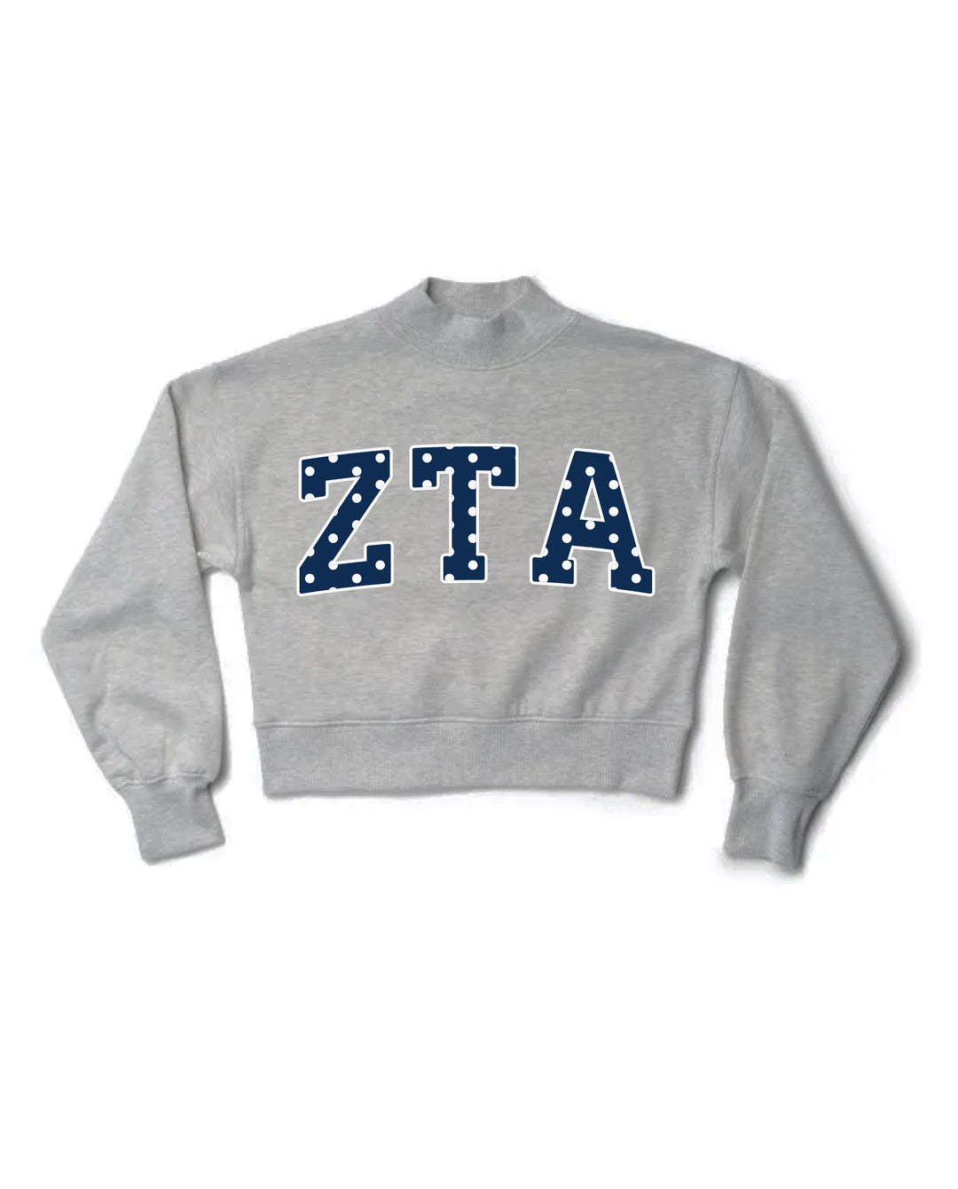 Polka Dot Heather Grey Sorority Mock Neck Crewneck