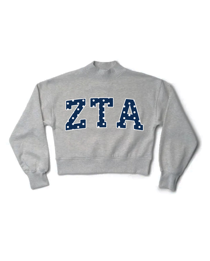Polka Dot Heather Grey Sorority Mock Neck Crewneck