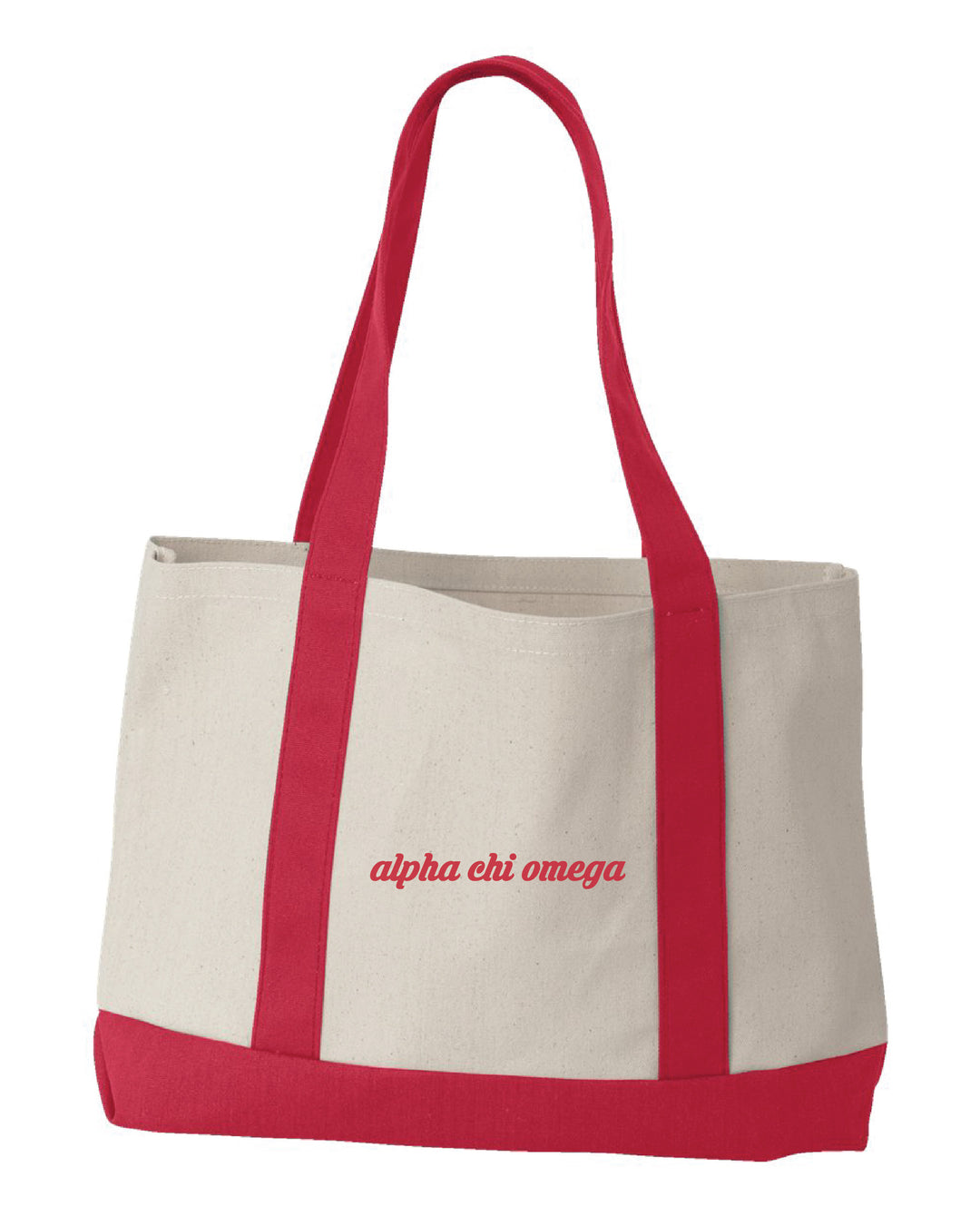 Alpha Chi Omega Red Cursive Embroidered Tote