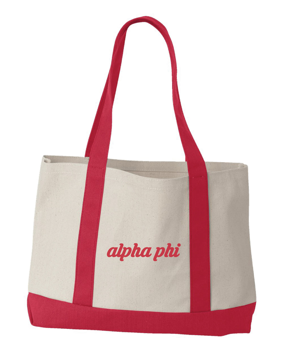 Alpha Phi Red Cursive Embroidered Tote